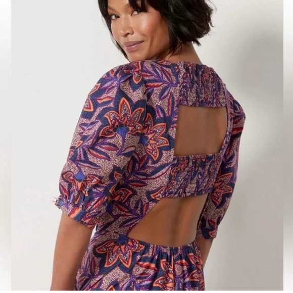 NWT Evereve Noelle Open Back Printed Midi Dress with Sleeves - Picture 5 of 5